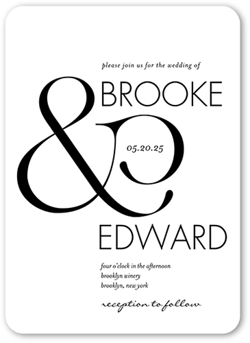 Ampersand Accent Wedding Invitation, White, none, 5x7, Standard Smooth Cardstock, Rounded