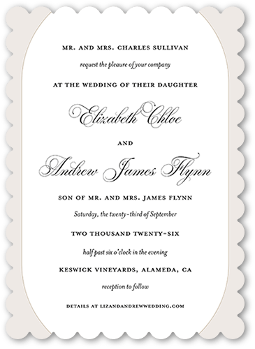 Elegant Essence Wedding Invitation, Gray, 5x7, Pearl Shimmer Cardstock, Scallop