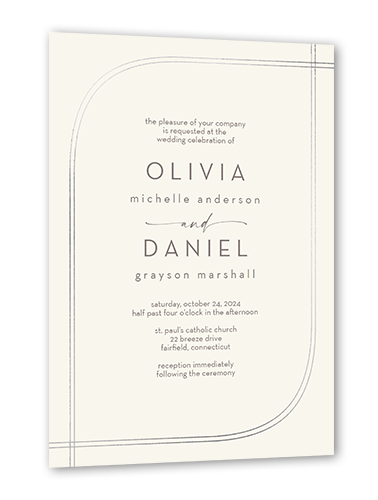 Adorned Arc Wedding Invitation, White, Silver Foil, 5x7, Luxe Double-Thick Cardstock, Square