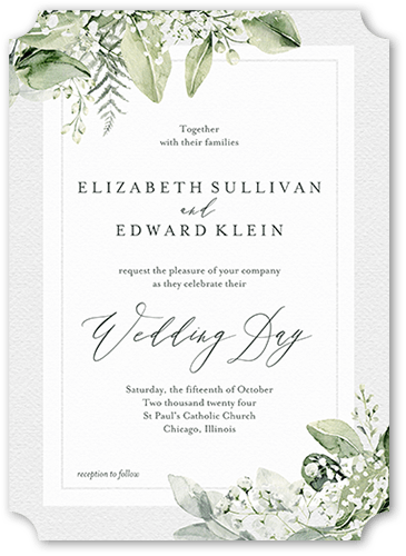 Lovely Lush Wedding Invitation, White, 5x7 Flat, Pearl Shimmer Cardstock, Ticket