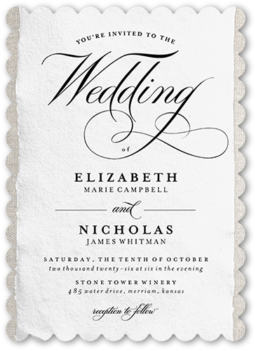 Patterned Paper Wedding Invitation, Beige, 5x7 Flat, Matte, Signature Smooth Cardstock, Scallop