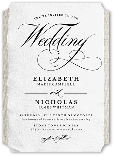 Patterned Paper Wedding Invitation, Beige, 5x7 Flat, Pearl Shimmer Cardstock, Ticket