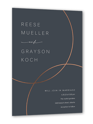 Refined Rings Wedding Invitation, Rose Gold Foil, Gray, 5x7 Flat, Luxe Double-Thick Cardstock, Square
