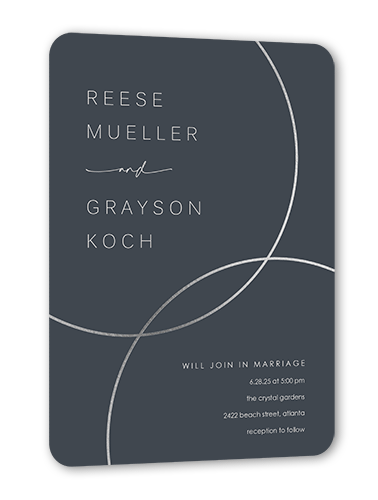 Refined Rings Wedding Invitation, Silver Foil, Gray, 5x7 Flat, Pearl Shimmer Cardstock, Rounded, Gray