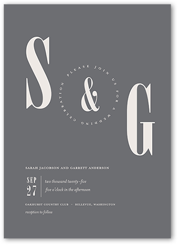 Pleasant Pair Wedding Invitation, Gray, 5x7 Flat, 100% Recycled Cardstock , Square, Gray