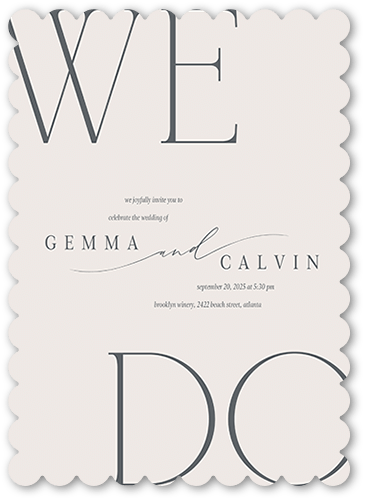 Graceful Gathering Wedding Invitation, Gray, 5x7 Flat, Pearl Shimmer Cardstock, Scallop, White