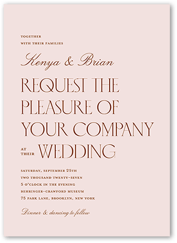 Big Request Wedding Invitation, Pink, 5x7 Flat, Matte, Signature Smooth Cardstock, Square, Blush