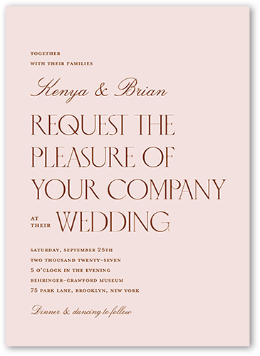 Big Request Wedding Invitation, Pink, 5x7 Flat, 100% Recycled Cardstock ?, Square