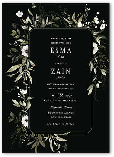Floral Filigree Wedding Invitation, Black, 5x7, Standard Smooth Cardstock, Square