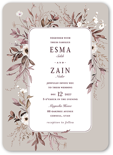 Floral Filigree Wedding Invitation, Beige, 5x7, Matte, Signature Smooth Cardstock, Rounded