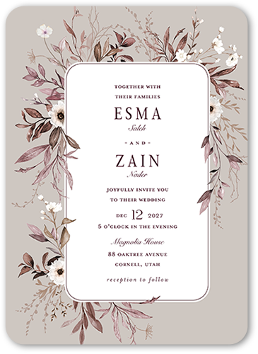 Floral Filigree Wedding Invitation, Beige, 5x7 Flat, Standard Smooth Cardstock, Rounded