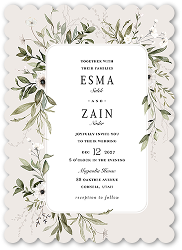 Floral Filigree Wedding Invitation, Gray, 5x7, Pearl Shimmer Cardstock, Scallop