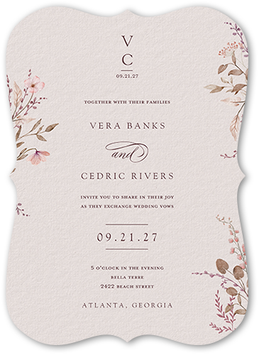 Blissful Bloom Wedding Invitation, Pink, 5x7 Flat, Pearl Shimmer Cardstock, Bracket