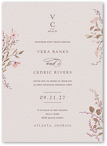 Blissful Bloom Wedding Invitation, Pink, 5x7 Flat, 100% Recycled Cardstock ?, Square