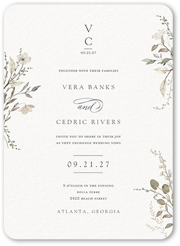 Blissful Bloom Wedding Invitation, Gray, 5x7 Flat, 100% Recycled Cardstock , Rounded, Gray