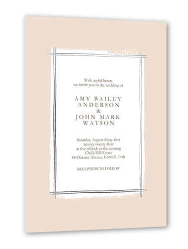 Glistening Gathering Wedding Invitation, Pink, Silver Foil, 5x7 Flat, Pearl Shimmer Cardstock, Square