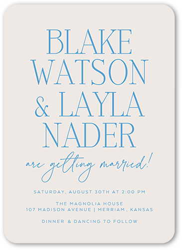 Majestic Marriage Wedding Invitation, Blue, 5x7 Flat, Standard Smooth Cardstock, Rounded