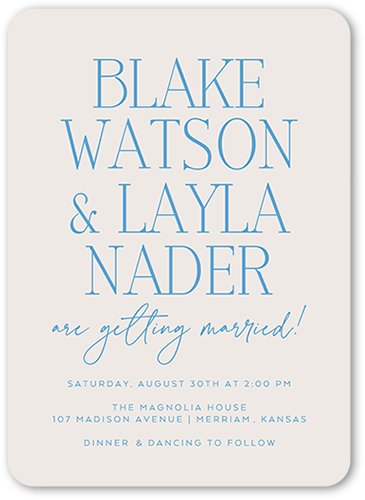 Majestic Marriage Wedding Invitation, Blue, 5x7 Flat, Matte, Signature Smooth Cardstock, Rounded, Blue