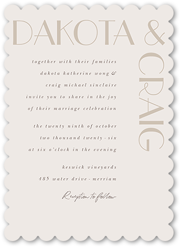 Enchanted Event Wedding Invitation, Gray, 5x7, Pearl Shimmer Cardstock, Scallop