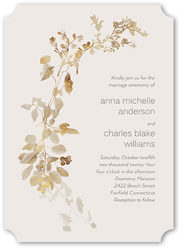 Golden Grace Wedding Invitation, Gray, 5x7, Matte, Signature Smooth Cardstock, Ticket