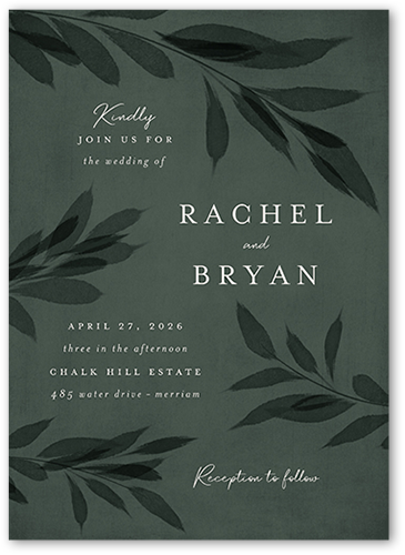 Pressed Leaves Wedding Invitation, Green, 5x7 Flat, Standard Smooth Cardstock, Square