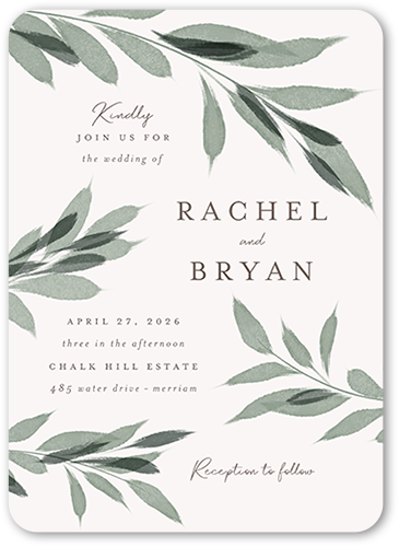 Pressed Leaves Wedding Invitation, Beige, 5x7 Flat, Matte, Signature Smooth Cardstock, Rounded, Antique White