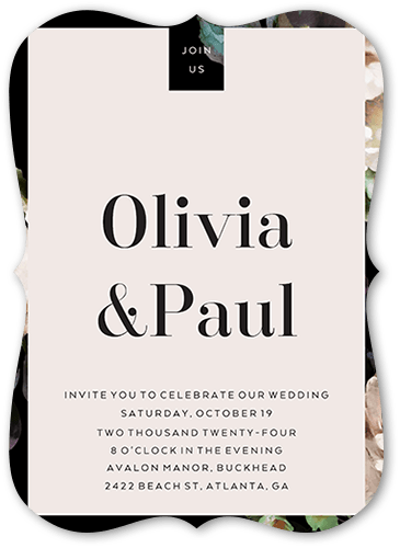 Forged Blooms Wedding Invitation, White, 5x7 Flat, Pearl Shimmer Cardstock, Bracket