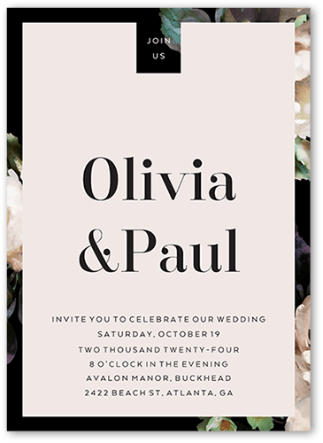 Forged Blooms Wedding Invitation, White, 5x7 Flat, Standard Smooth Cardstock, Square