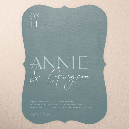 Modern Grace Wedding Invitation, Green, 5x7 Flat, Pearl Shimmer Cardstock, Bracket