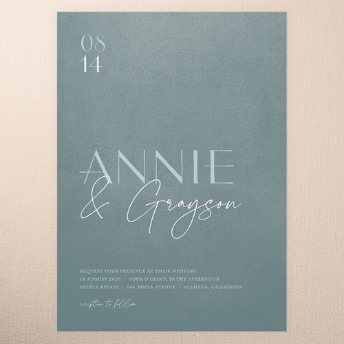 Modern Grace Wedding Invitation, Green, 5x7 Flat, Pearl Shimmer Cardstock, Square