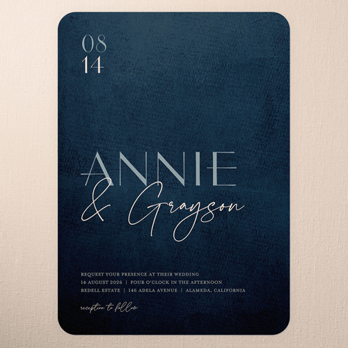 Modern Grace Wedding Invitation, Blue, 5x7 Flat, Pearl Shimmer Cardstock, Rounded