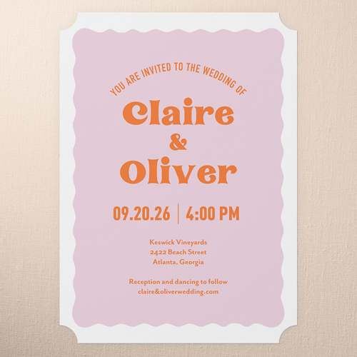 Vintage Vibes Wedding Invitation, Pink, 5x7 Flat, Pearl Shimmer Cardstock, Ticket