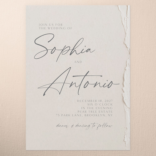 Torn Textures Wedding Invitation, Beige, 5x7 Flat, Luxe Double-Thick Cardstock, Square
