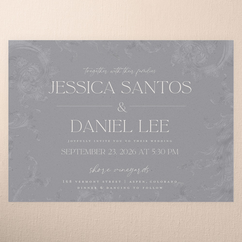 Touch Of Elegance Wedding Invitation, Gray, 5x7 Flat, Pearl Shimmer Cardstock, Square