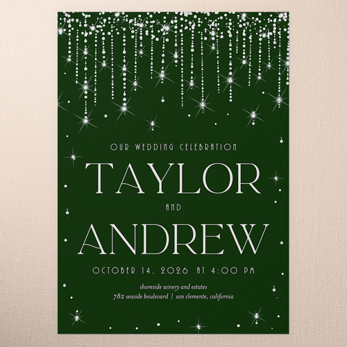 Adorned Glimmer Wedding Invitation, Green, 5x7 Flat, Standard Smooth Cardstock, Square