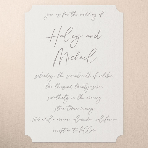 All Script Wedding Invitation, none, White, 5x7 Flat, Pearl Shimmer Cardstock, Ticket