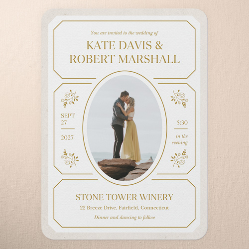 Eloquently Enclosed Wedding Invitation, White, 5x7 Flat, Write Your Own, Pearl Shimmer Cardstock, Rounded, White