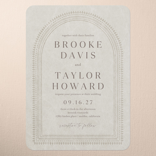 Baroque Border Wedding Invitation, Brown, 5x7 Flat, Pearl Shimmer Cardstock, Rounded