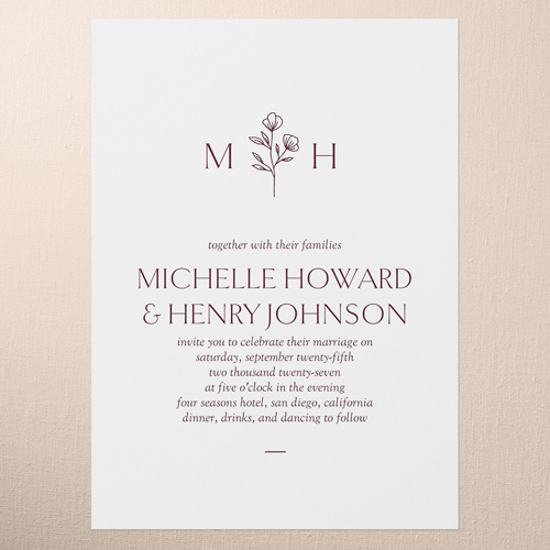 Editable Icon Wedding Invitation, Purple, 5x7 Flat, Write Your Own, 100% Recycled Cardstock , Square, Merlot