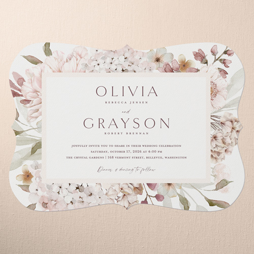 Hydrangea Highlight Wedding Invitation, Pink, 5x7 Flat, Pearl Shimmer Cardstock, Bracket