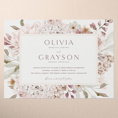 Hydrangea Highlight Wedding Invitation, Pink, 5x7 Flat, Pearl Shimmer Cardstock, Square