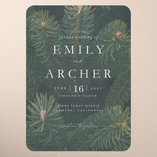 Leafy Lush Wedding Invitation, Brown, 5x7 Flat, Pearl Shimmer Cardstock, Rounded, Brown