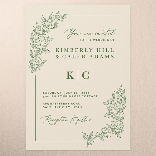 Floral Curve Wedding Invitation, White, 5x7 Flat, 100% Recycled Cardstock , Square, Antique White