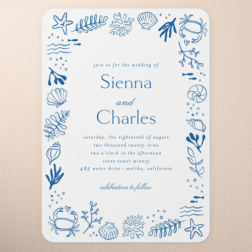 Coastal Vibes Wedding Invitation, White, 5x7 Flat, 100% Recycled Cardstock , Rounded, White