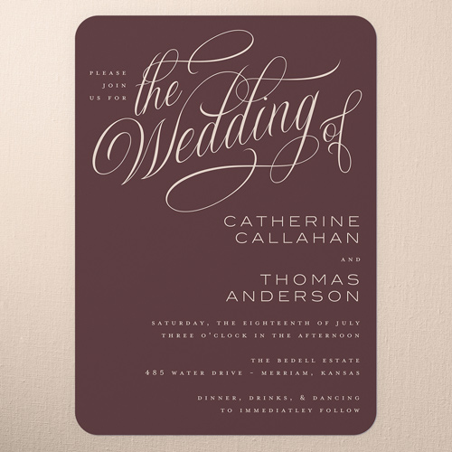 The Wedding Of Wedding Invitation, Red, 5x7 Flat, Matte, Signature Smooth Cardstock, Rounded, Rich Burgundy