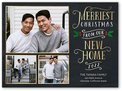Merriest New Home Moving Announcement, Grey, White, Matte, Pearl Shimmer Cardstock, Square