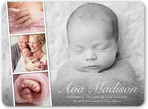 Filmstrip Joy Birth Announcement, White, 100% Recycled Cardstock , Rounded