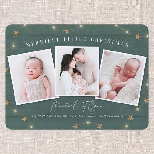 Cozy Arrival Birth Announcement, Green, 6x8 Flat, 100% Recycled Cardstock , Rounded, Spruce