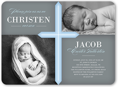 Glorious Cross Boy Baptism Invitation, Blue, Pearl Shimmer Cardstock, Rounded