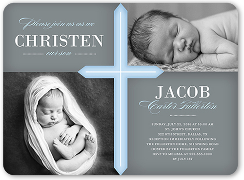 Glorious Cross Boy Baptism Invitation, Blue, 100% Recycled Cardstock , Rounded
